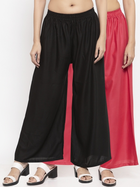 

NEUDIS Women Pack Of 2 Solid Flared Palazzos, Black