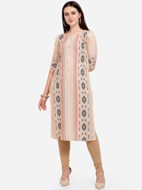 

PURVAJA Women Beige Straight Kurta