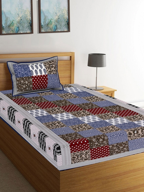 

Tistabene Multicoloured Ethnic Motifs 144 TC Cotton 1 Single Bedsheet with 1 Pillow Covers, Multi