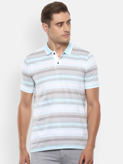 

Van Heusen Men Blue Striped Polo Collar T-shirt