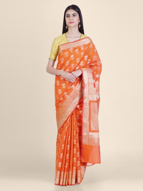 

Shruti and Mangaaysh Orange & Gold-Coloured Silk Blend Handloom Banarasi Saree