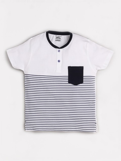 

Redden Boys White Striped Henley Neck T-shirt