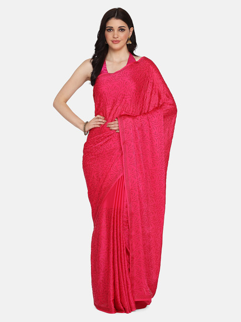 

BOMBAY SELECTIONS Pink Embellished Poly Crepe Saree