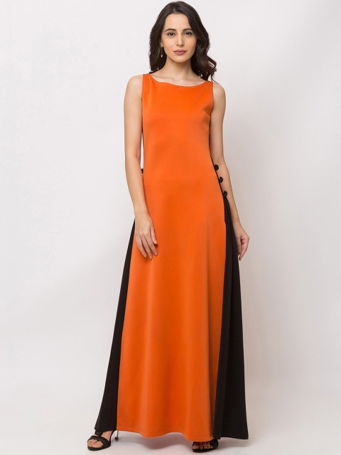 

SHECZZAR Women Orange Colourblocked Maxi Dress