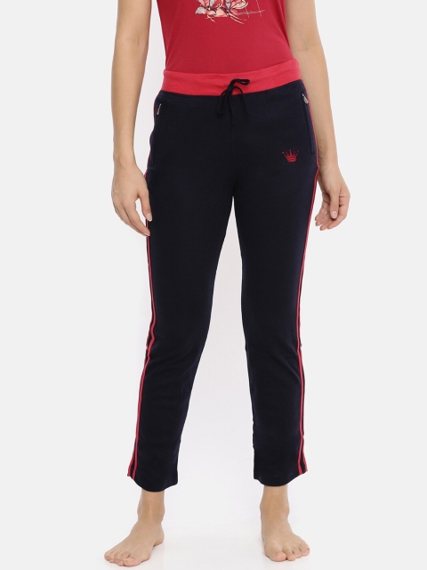 

Red Rose Women Navy Blue Solid Lounge Pants with Side Stripes