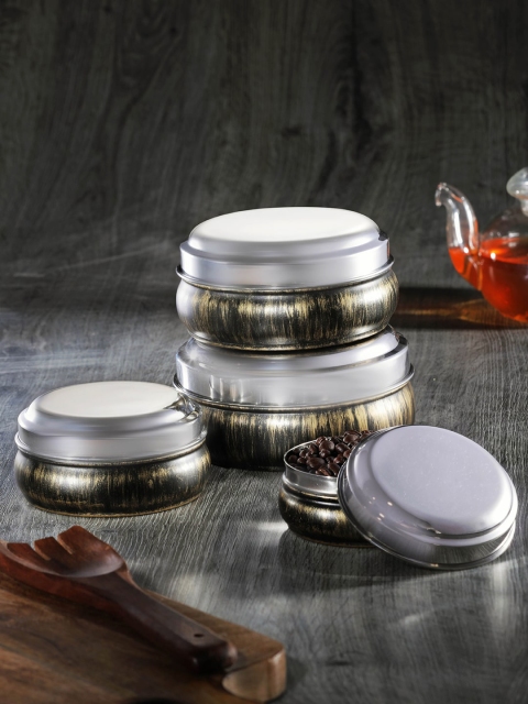 

Jensons Set Of 4 Black & Silver-Toned Marble Finish Stainless Steel Belly Storage Containers