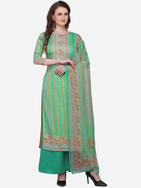 

Stylee LIFESTYLE Green & Orange Silk Blend Unstitched Dress Material