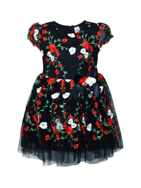 

Daffodils GIRLS WEAR Girls Black & Red Floral Printed Fit and Flare Dress