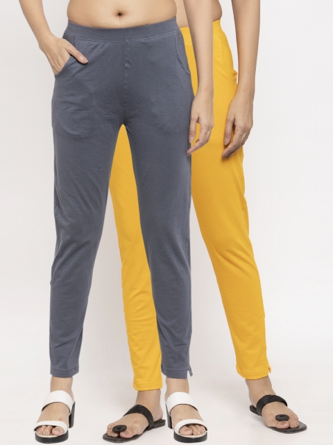 

NEUDIS Women Pack of 2 Solid Ankle Length Leggings, Yellow