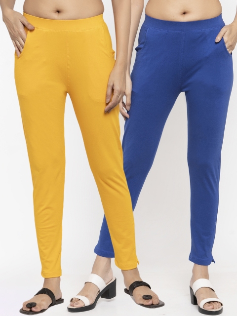 

NEUDIS Women Pack of 2 Solid Ankle Length Leggings, Yellow