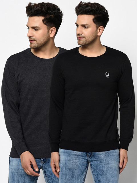 

ELEGANCE Men Black & Grey Set of 2 Solid Sweatshirt