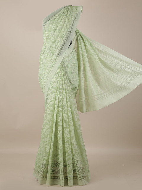 

Pothys Green & White Jute Silk Woven Design Saree