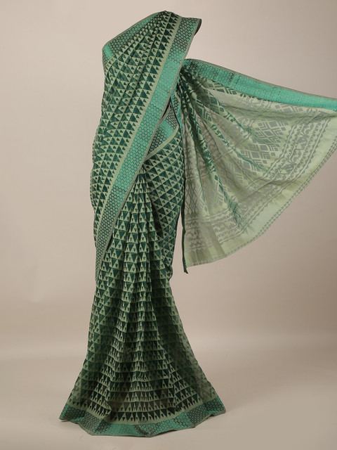 

Pothys Green Printed Jute Silk Saree