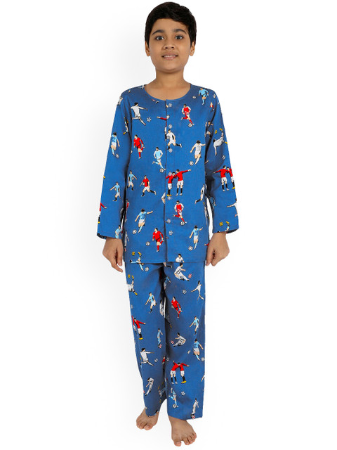 

Nigh Nigh Boys Navy Blue Printed Sustainable Cotton Sleep Suit