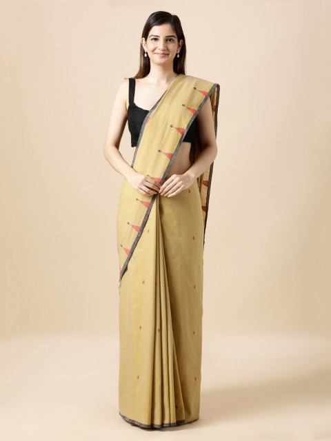 

Taneira Beige & Black Pure Cotton Printed Handloom Saree