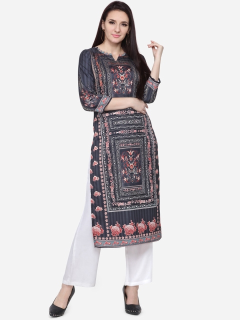 

VENISA Women Grey Floral Printed Straight Kurta