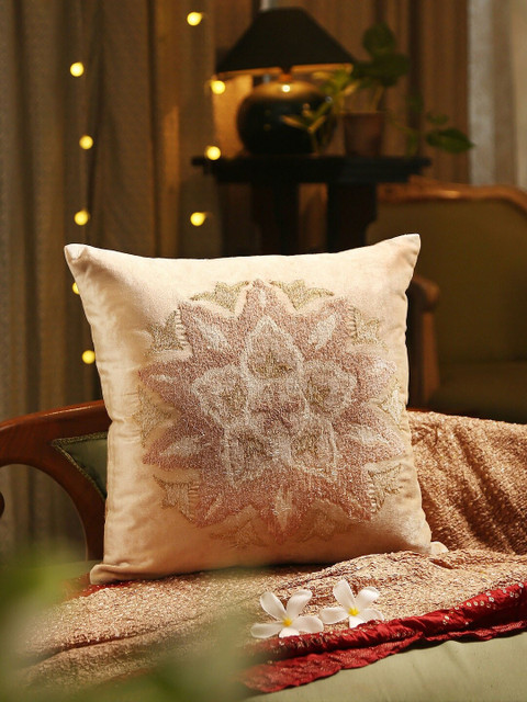 

Amoliconcepts Beige Embroidered Square Cushion Cover