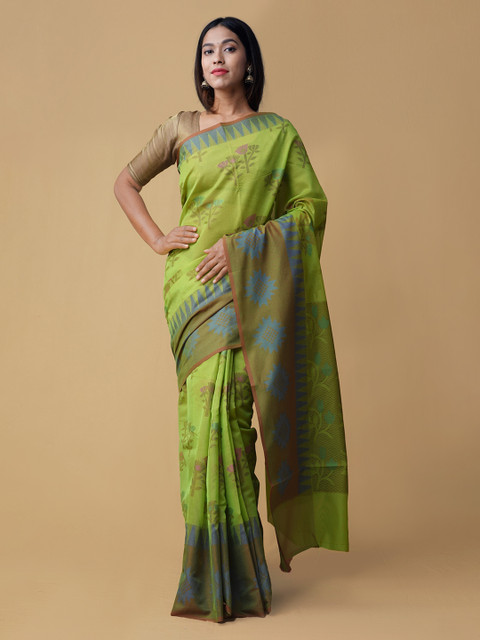 

Unnati Silks Green Woven Design Banarasi Saree