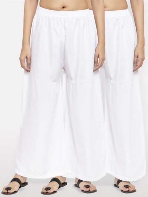 

NEUDIS Women Pack Of 2 White Solid Flared Palazzos