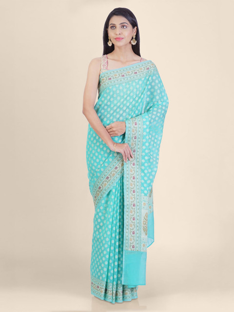 

Shruti and Mangaaysh Blue & Gold-Coloured Silk Blend Handloom Banarasi Saree