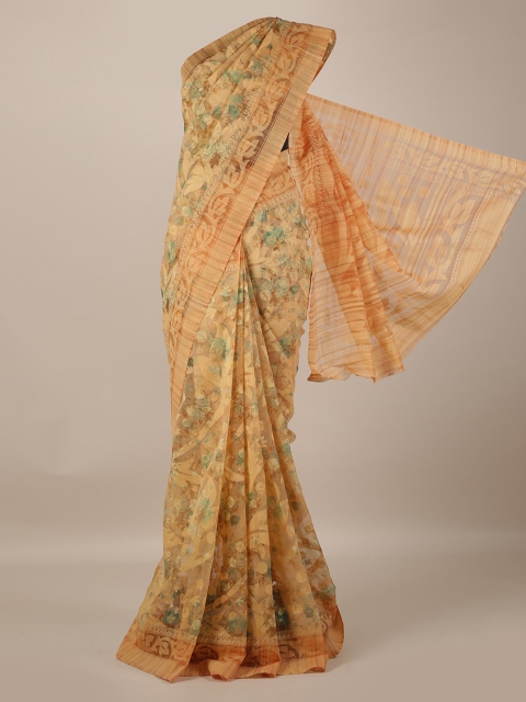 

Pothys Orange Printed Jute Silk Saree