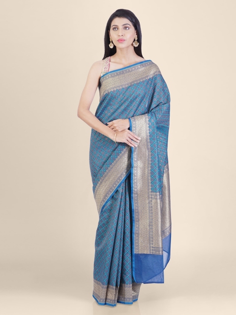 

Shruti and Mangaaysh Navy Blue & Gold-Coloured Silk Blend Handloom Banarasi Saree