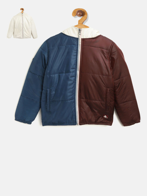

Cherry Crumble Boys Navy Blue & Brown Colourblocked Reversible Puffer Jacket