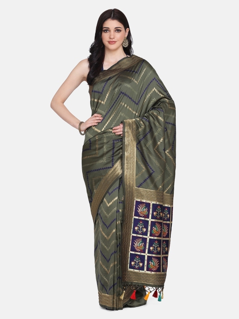 

BOMBAY SELECTIONS Green & Navy Blue Silk Blend Woven Design Patola Saree