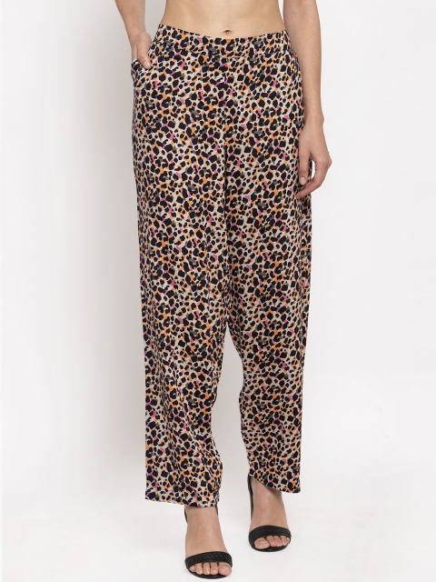

TAG 7 Women Black & Beige Printed Straight Palazzos