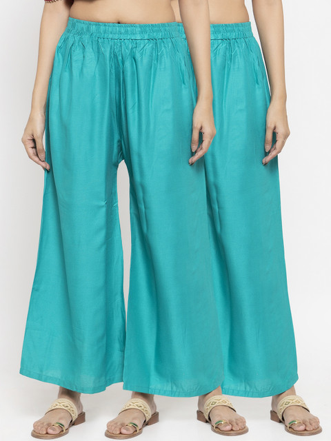 

NEUDIS Women Turquoise Blue Set of 2 Solid Flared Palazzos