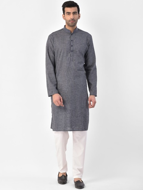 

SG LEMAN Men Navy Blue & White Striped Kurta with Pyjamas
