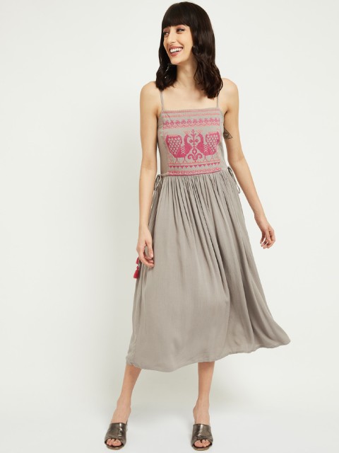 

max Women Grey Printed A-Line Dress