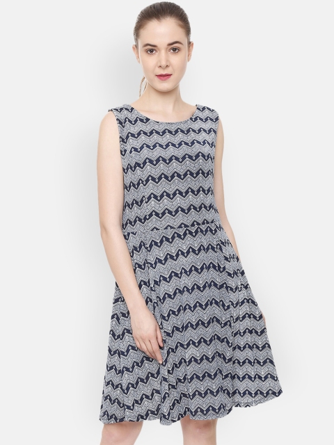 

Allen Solly Woman Navy Blue Printed Fit and Flare Dress