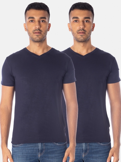 

Smugglerz Men Pack Of 2 Navy Blue Solid V-Neck T-shirts