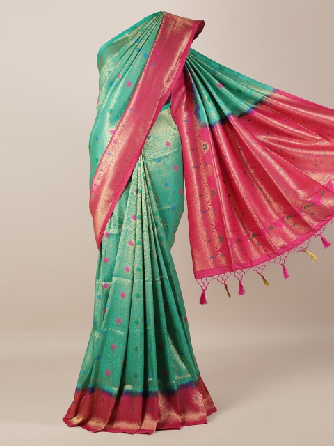 

Pothys Sea Green & Pink Jute Silk Woven Design Saree