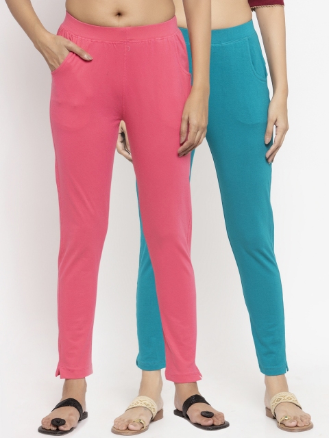 

NEUDIS Women Pack of 2 Solid Ankle Length Leggings, Pink