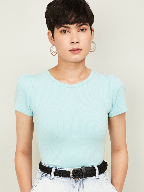 

Ginger by Lifestyle Women Blue Solid Fitted Top