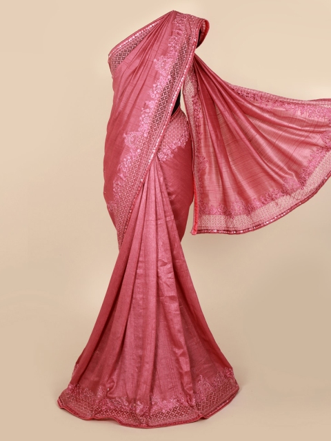 

Pothys Pink Solid Pure Georgette Saree