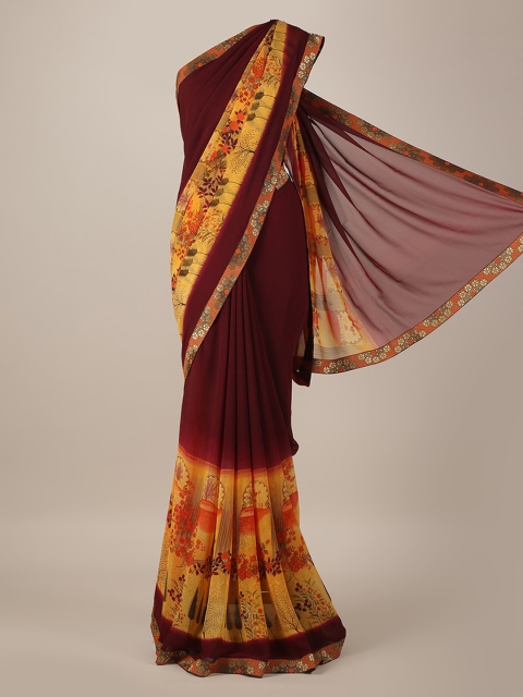 

Pothys Maroon Solid Poly Georgette Saree