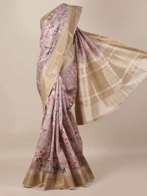 

Pothys Taupe & Gold-Toned Jute Silk Printed Saree