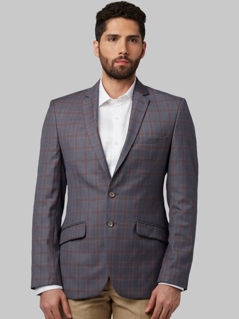 

Park Avenue Men Grey & Red Checked Regular Fit Single-Breasted Blazer