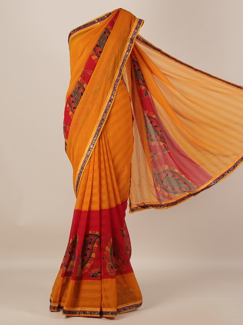 

Pothys Orange & Red Poly Georgette Embellished Saree