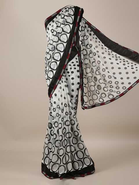 

Pothys White & Black Poly Georgette Printed Saree