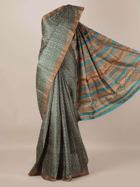 

Pothys Green & Copper-Coloured Jute Silk Printed Saree