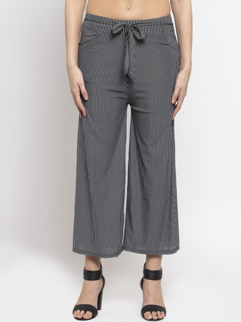 

KLOTTHE Women Black Striped Straight Cropped Palazzos