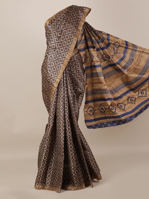 

Pothys Navy Blue & Copper-Toned Jute Silk Woven Design Saree