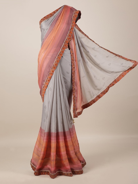 

Pothys Grey & Peach-Coloured Poly Georgette Printed Saree