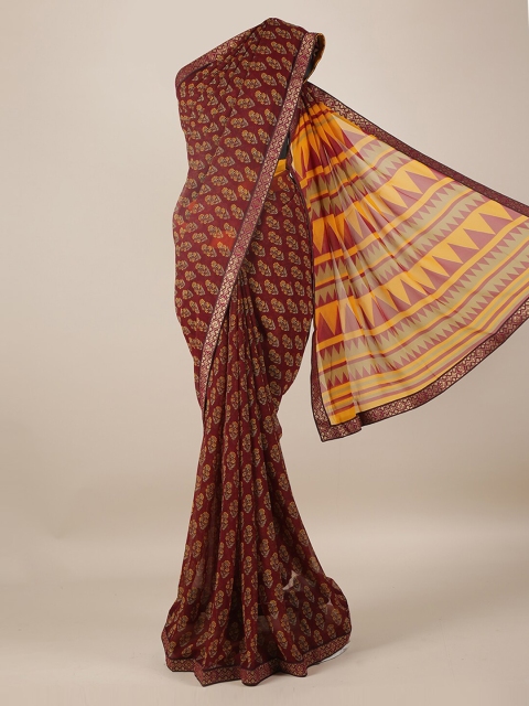 

Pothys Maroon & Yellow Poly Georgette Printed Saree