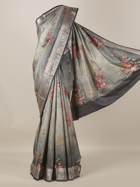 

Pothys Grey Printed Jute Silk Saree