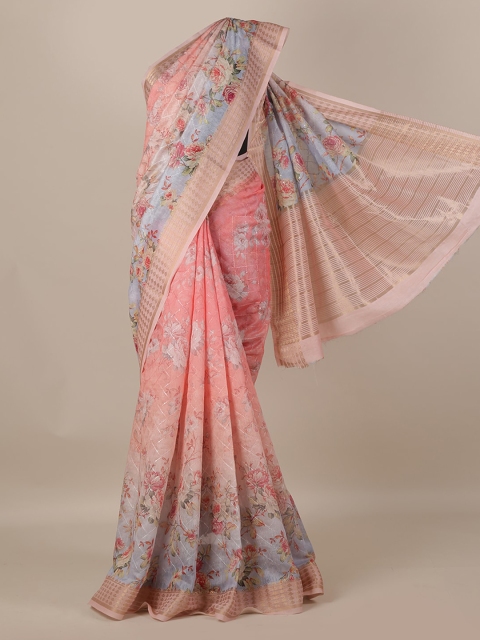 

Pothys Pink & Blue Jute Silk Printed Saree